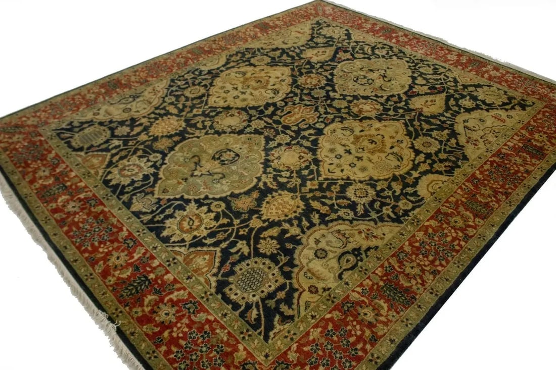 Charcoal Floral 7'8X9'5 Indo-Tabriz Oriental Rug - 7