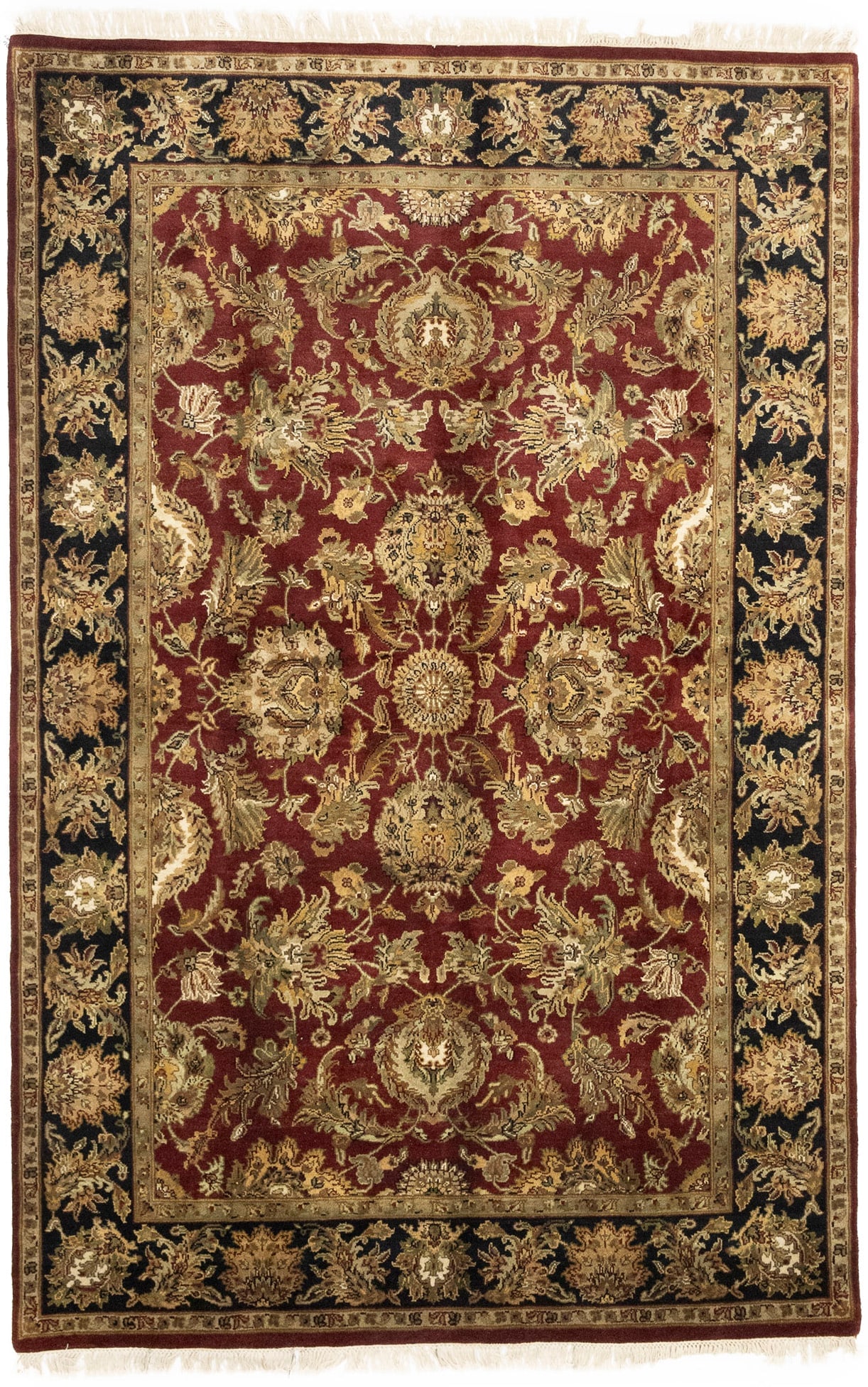 Red Floral Classic 6X9 Agra Jaipur Oriental Rug: Title: Red Floral Classic 6X9 Agra Jaipur Oriental Rug Description:Handmade 6X9 red oriental rug made with vegetable dyes (fine wool pile and cotton foundation), exceptional knot count, and appealing