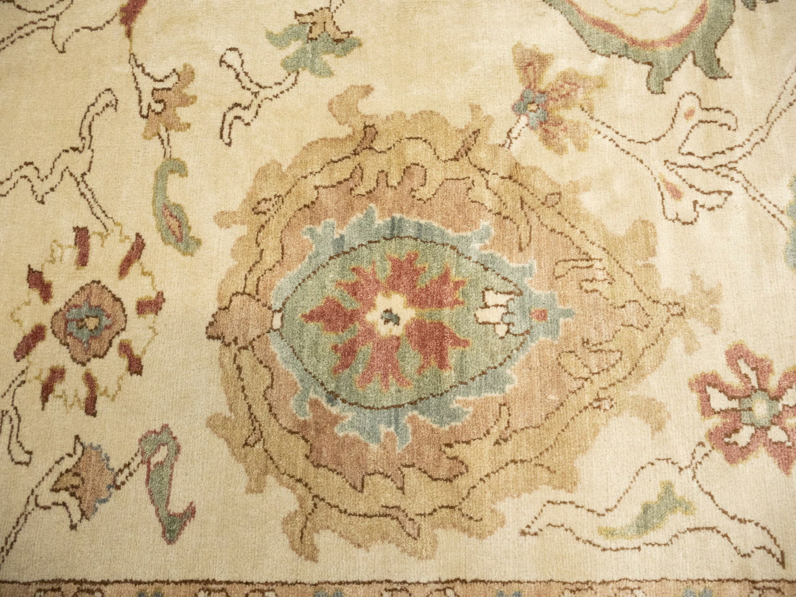 Cream Floral Oushak 12'6X17 Turkish Oriental Rug - 10