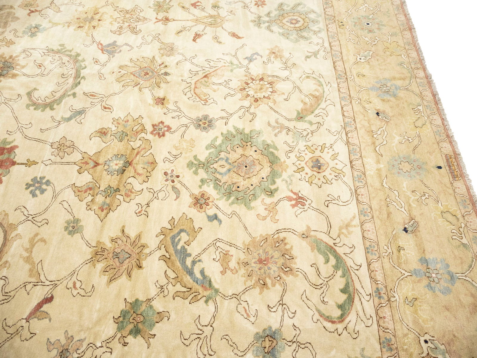 Cream Floral Oushak 12'6X17 Turkish Oriental Rug - 13