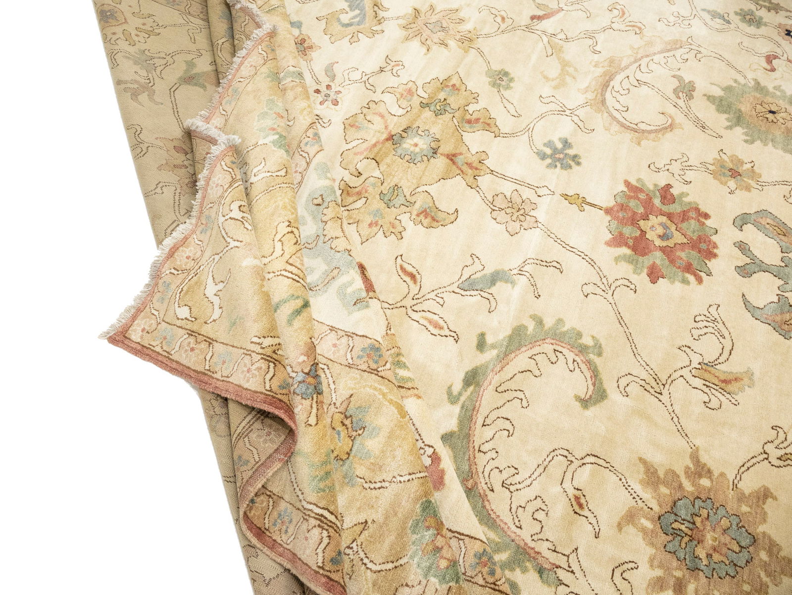 Cream Floral Oushak 12'6X17 Turkish Oriental Rug - 17