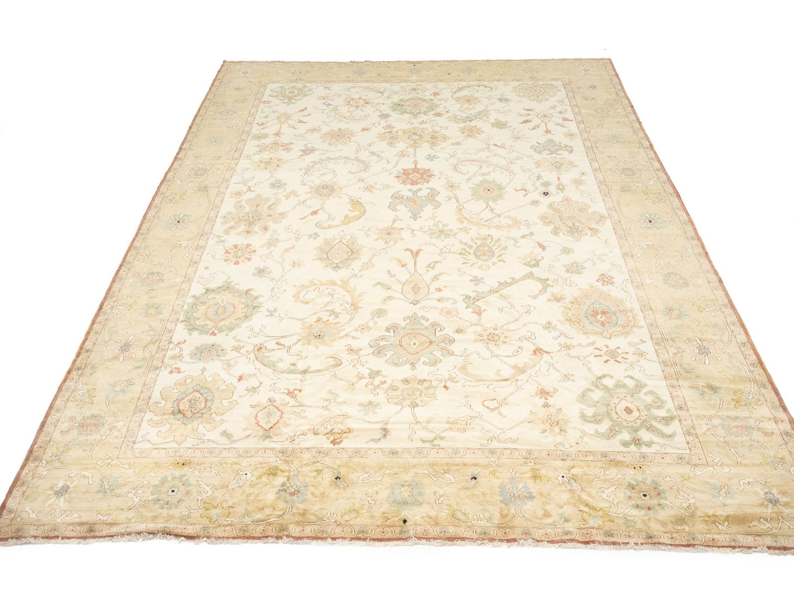 Cream Floral Oushak 12'6X17 Turkish Oriental Rug - 2