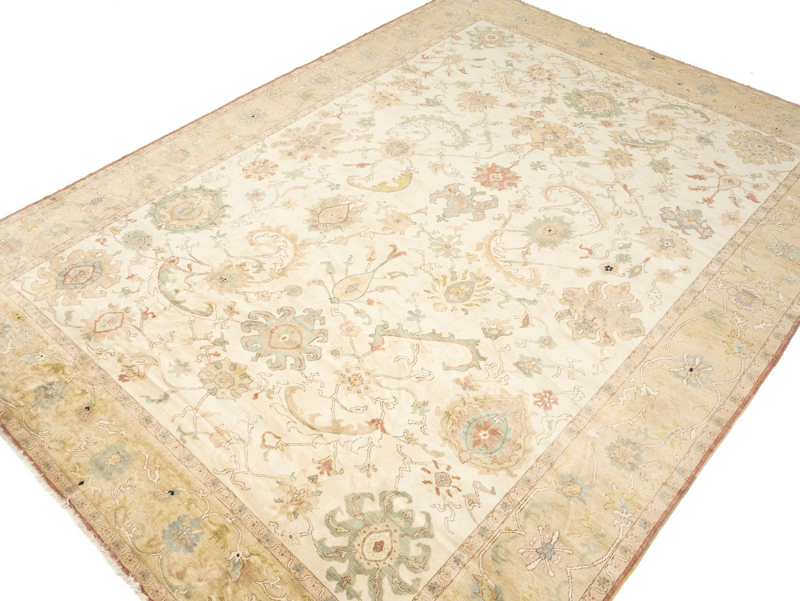 Cream Floral Oushak 12'6X17 Turkish Oriental Rug - 3