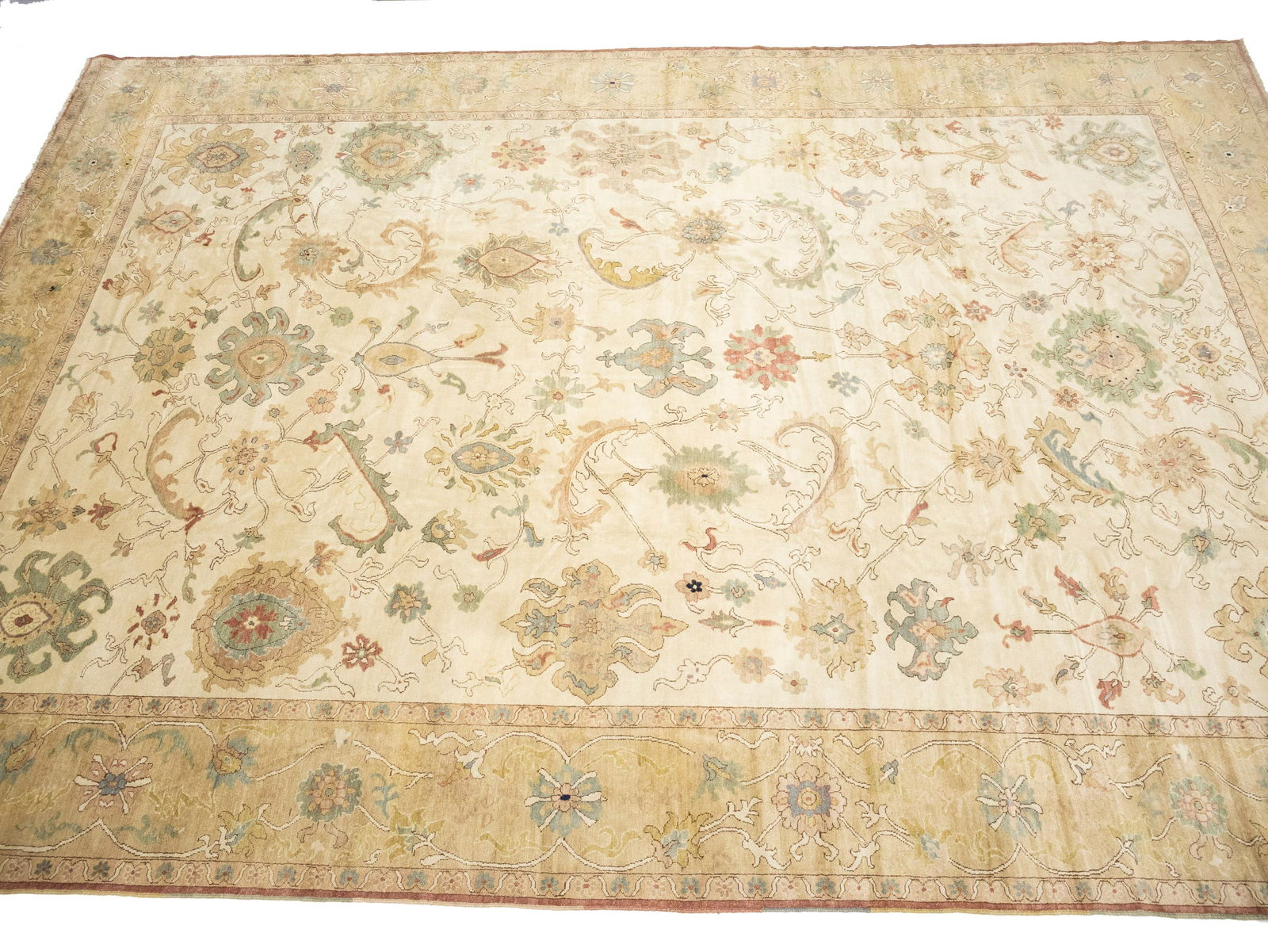 Cream Floral Oushak 12'6X17 Turkish Oriental Rug - 4