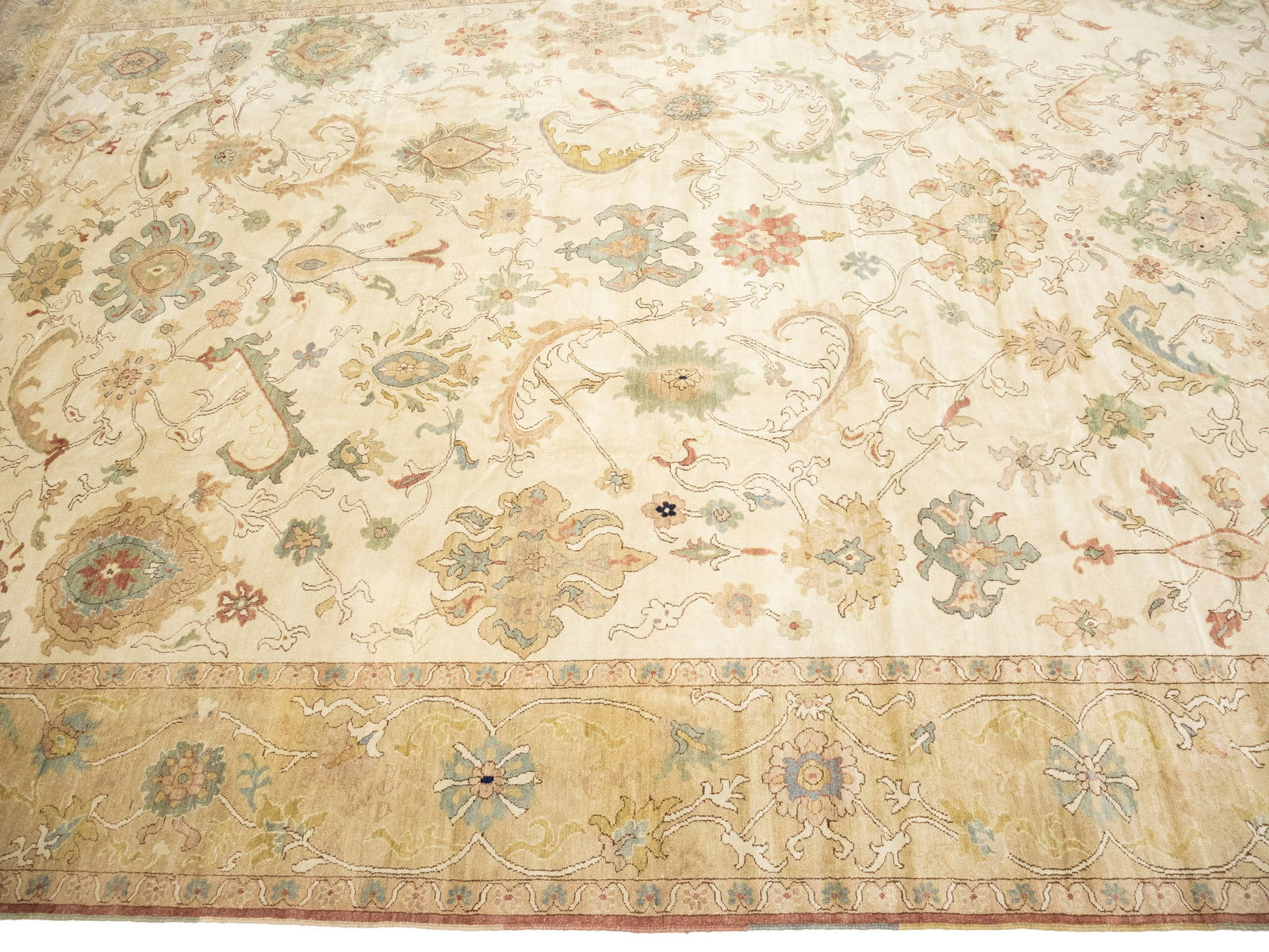 Cream Floral Oushak 12'6X17 Turkish Oriental Rug - 5