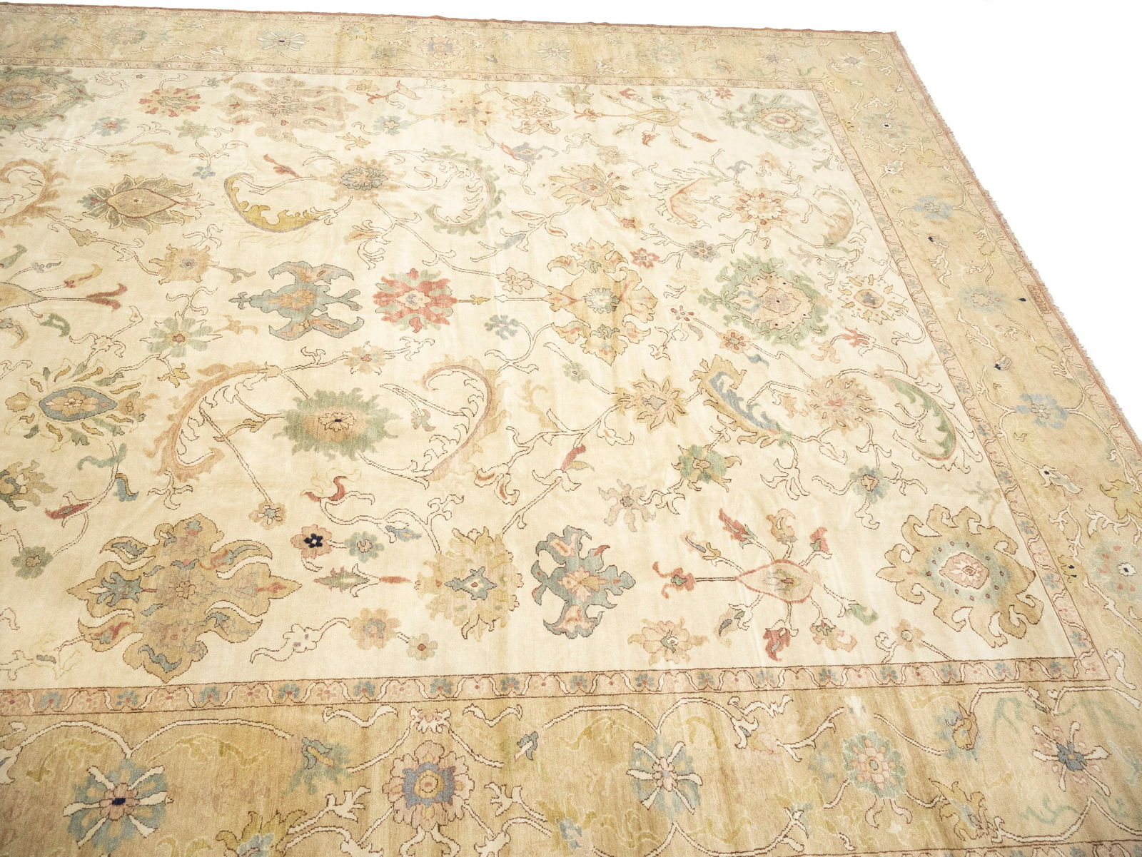 Cream Floral Oushak 12'6X17 Turkish Oriental Rug - 6