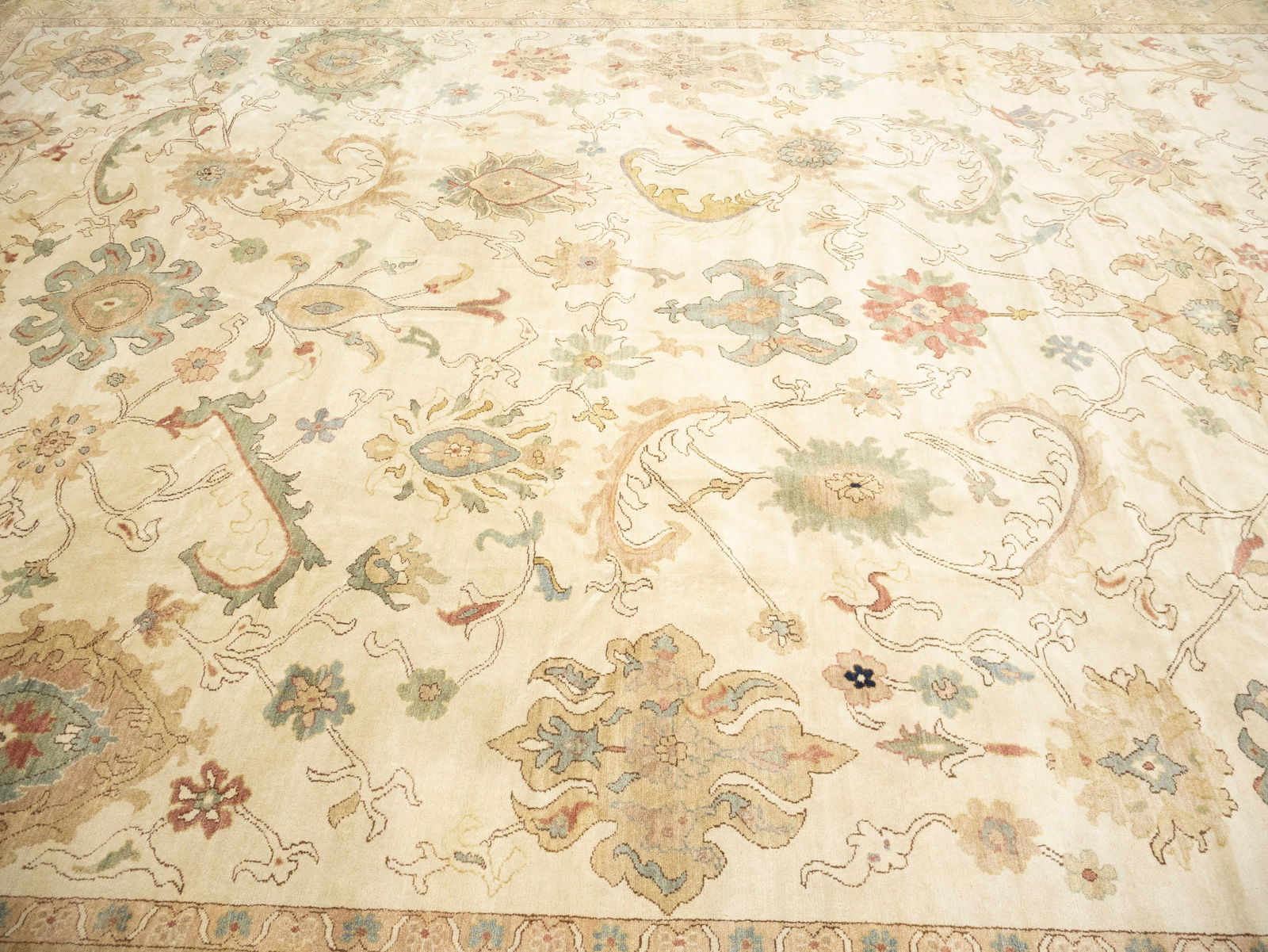 Cream Floral Oushak 12'6X17 Turkish Oriental Rug - 7
