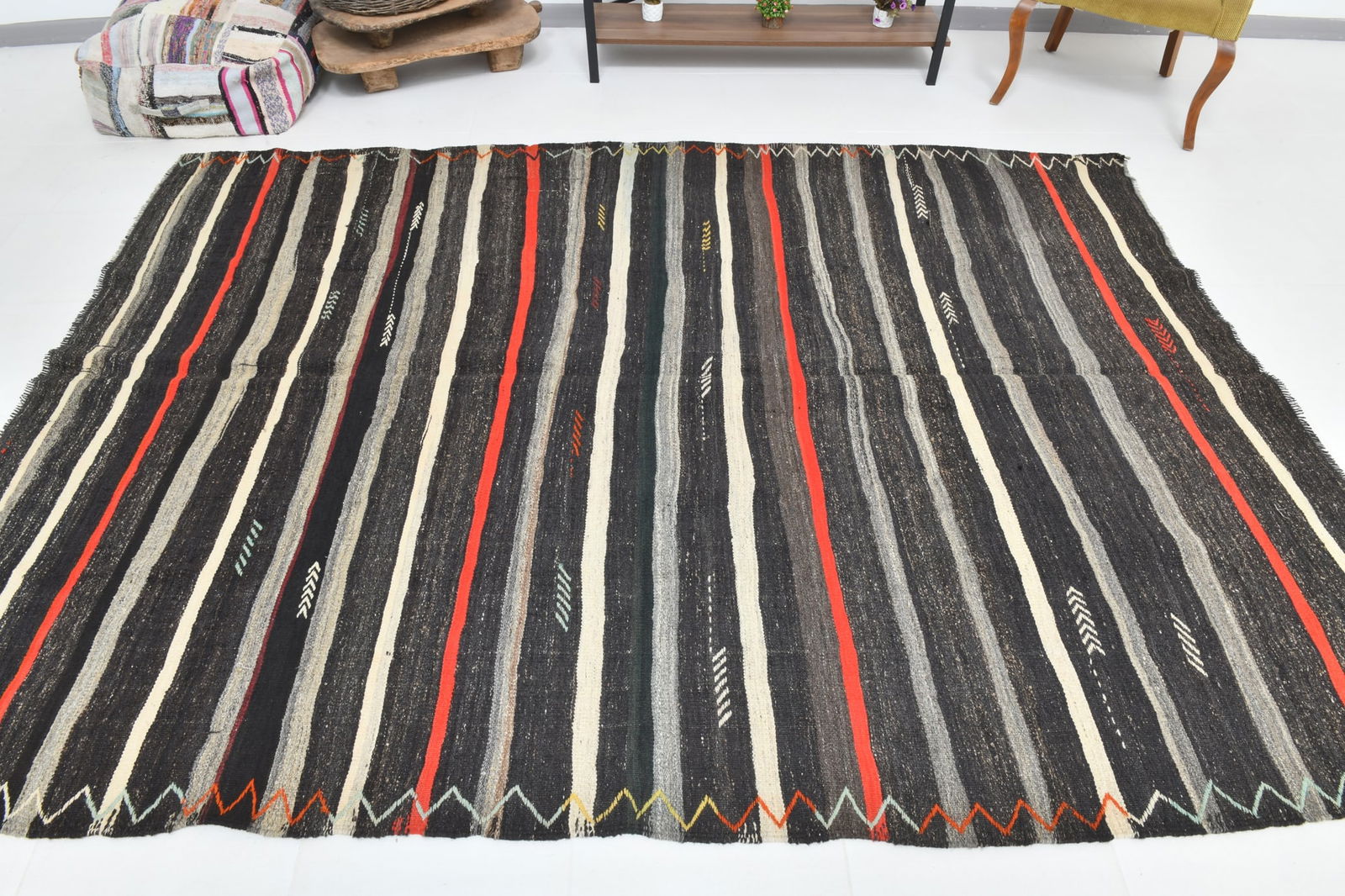 6'9'' x 9'2'' Turkish Flatweave Kilim Rug - 60548 - 6