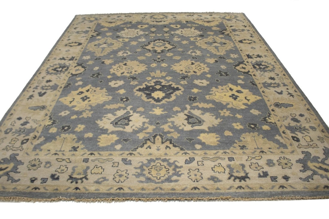 Gray Floral 9X12 Oushak Chobi Oriental Rug - 11