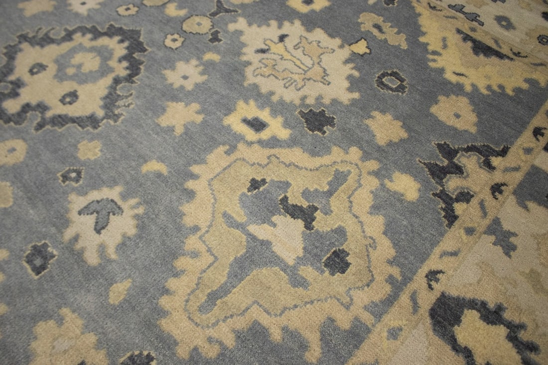 Gray Floral 9X12 Oushak Chobi Oriental Rug - 9