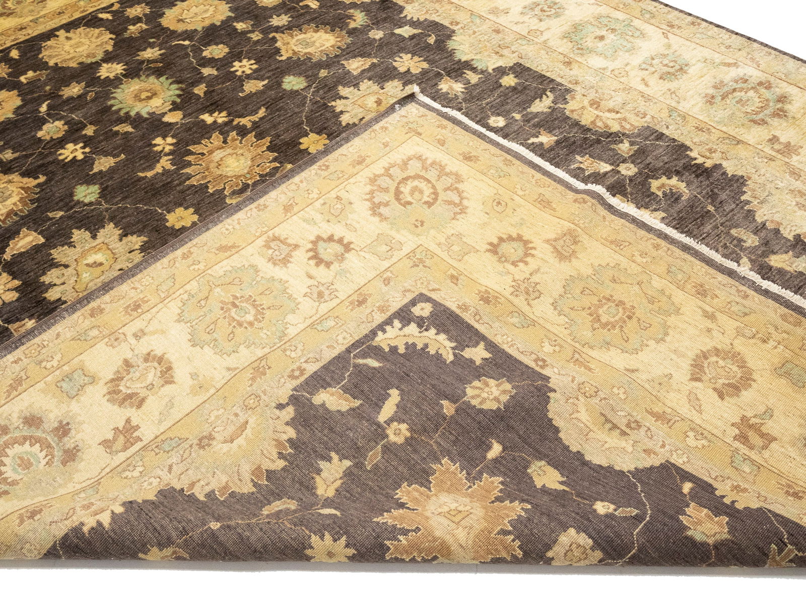 Dark Brown Floral Peshawar 9X11 Pakistan Oriental Rug - 17