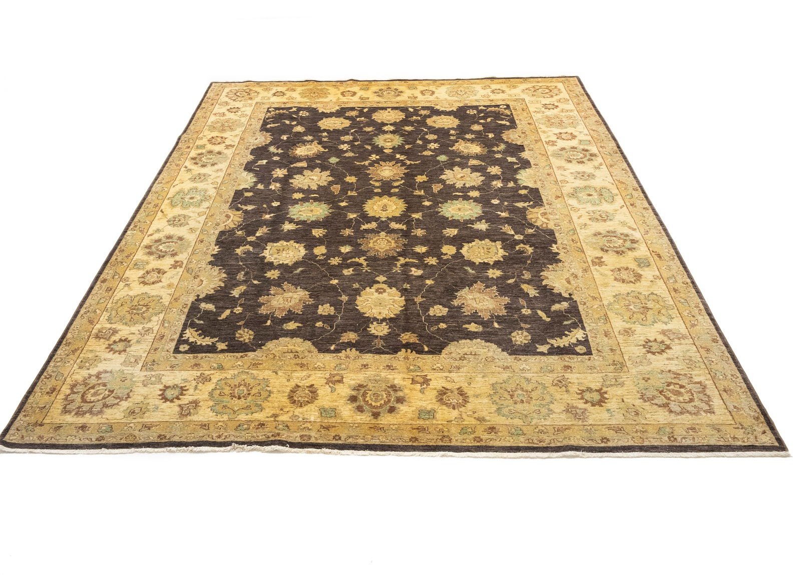 Dark Brown Floral Peshawar 9X11 Pakistan Oriental Rug - 2