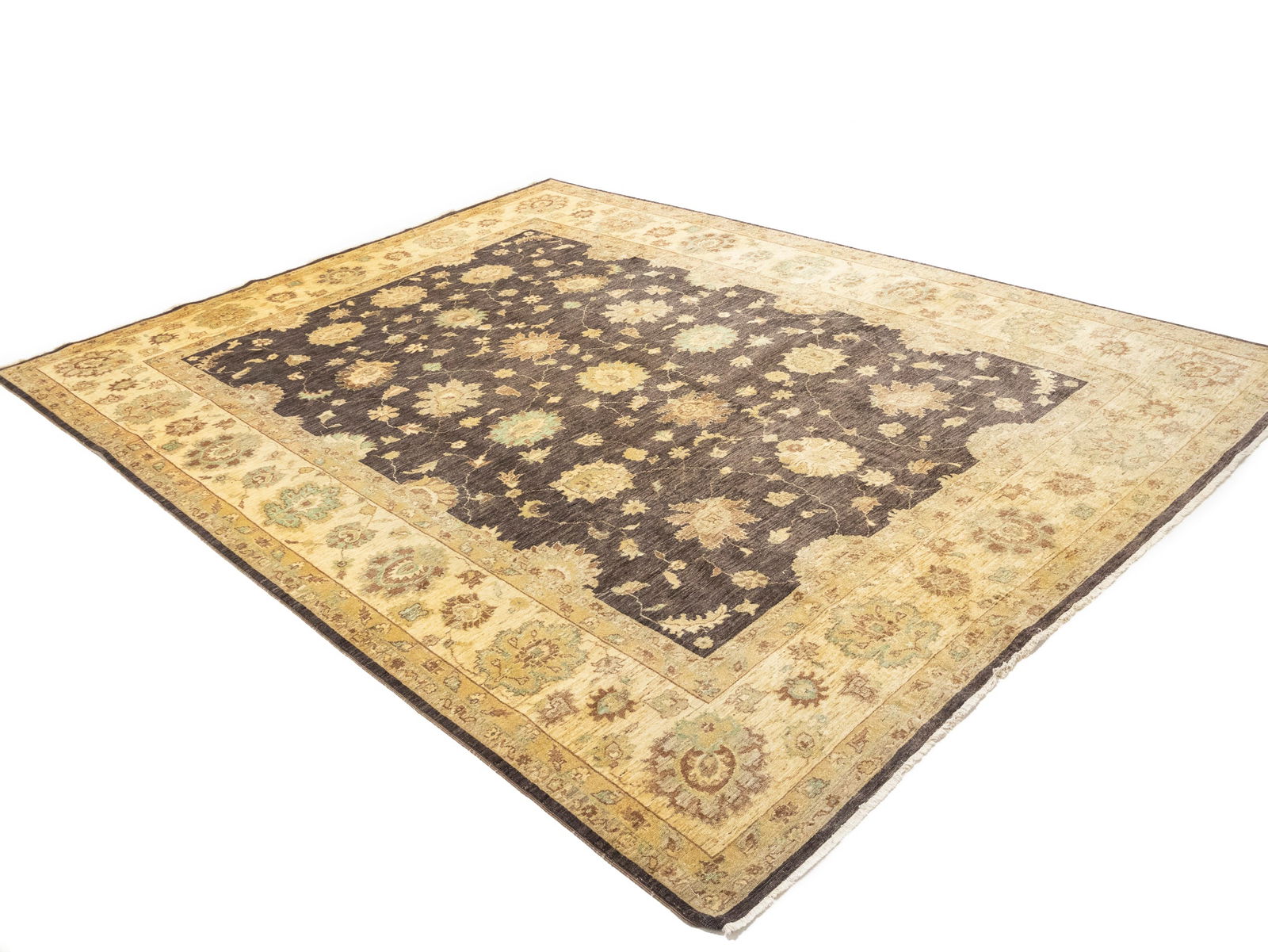 Dark Brown Floral Peshawar 9X11 Pakistan Oriental Rug - 3