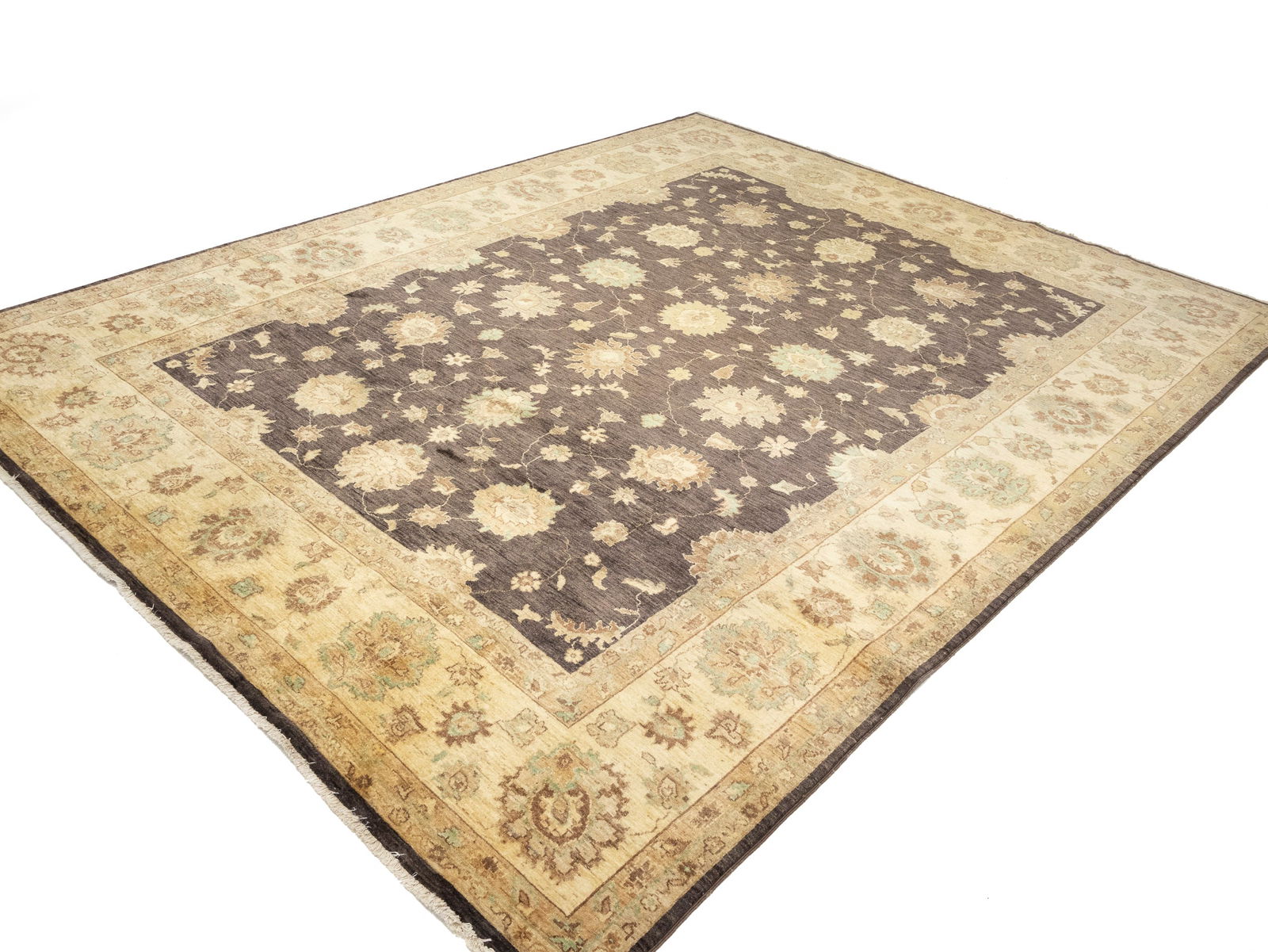 Dark Brown Floral Peshawar 9X11 Pakistan Oriental Rug - 4