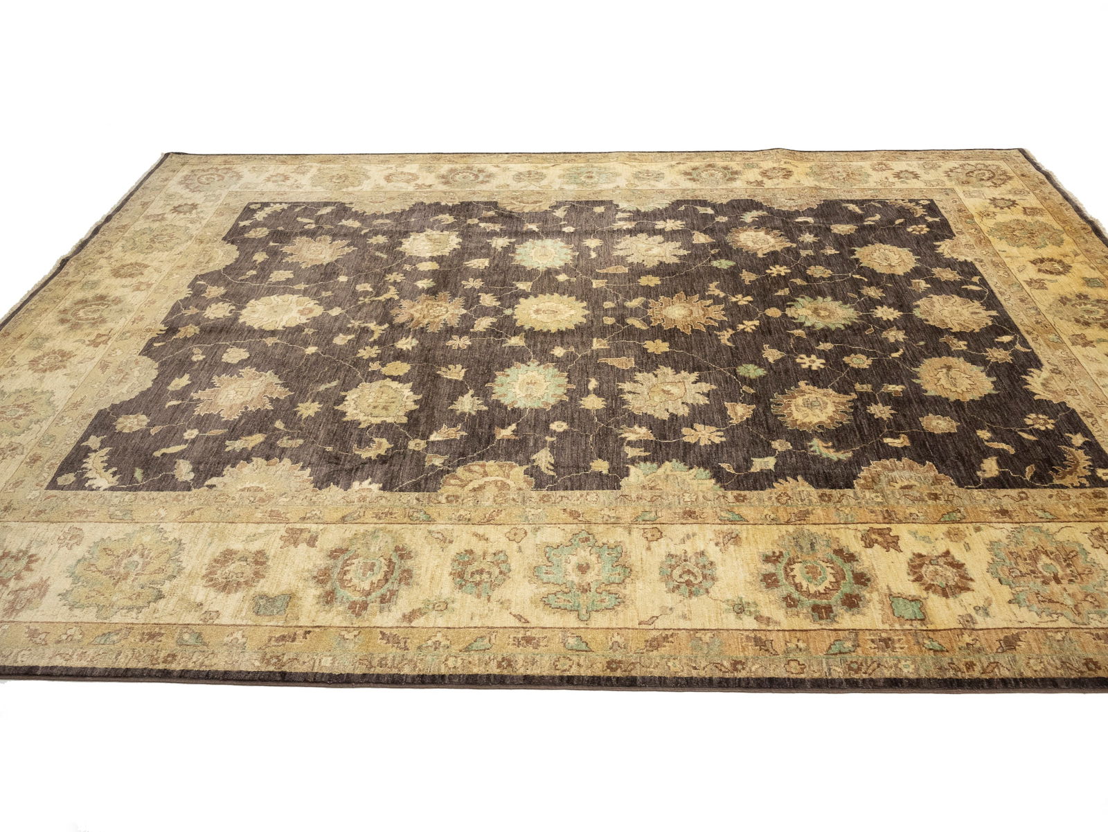 Dark Brown Floral Peshawar 9X11 Pakistan Oriental Rug - 6
