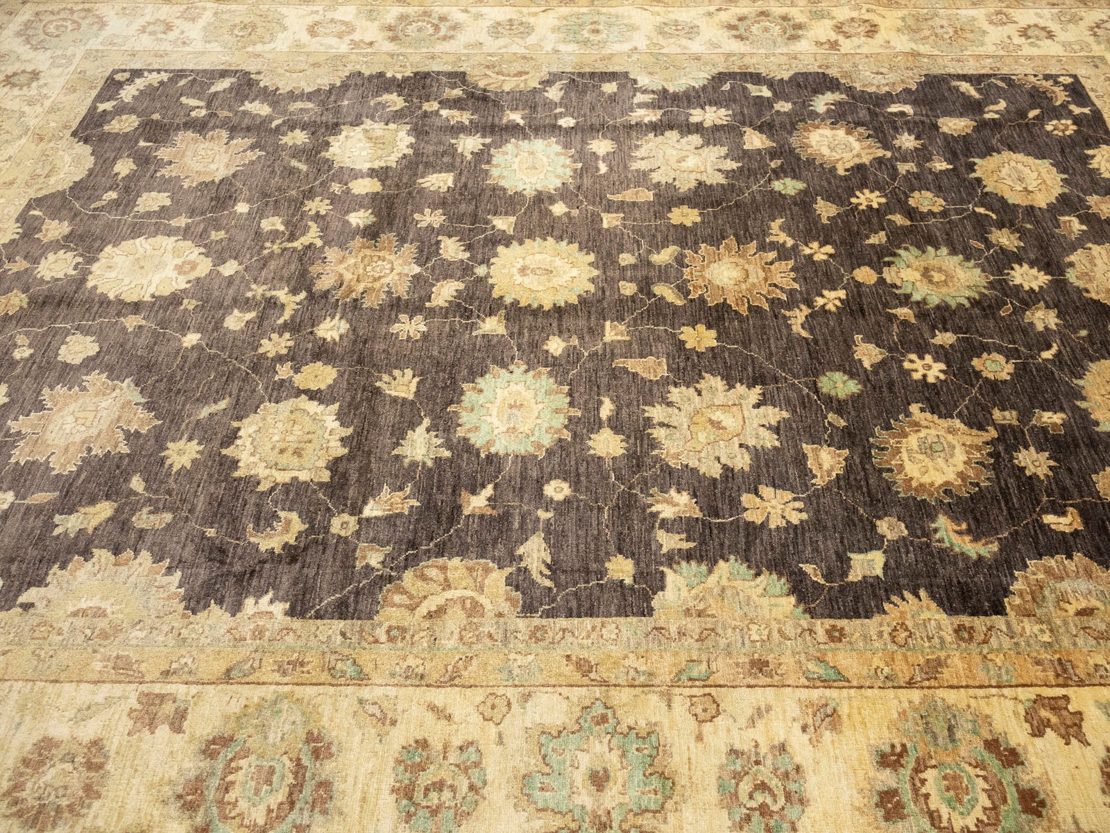 Dark Brown Floral Peshawar 9X11 Pakistan Oriental Rug - 7