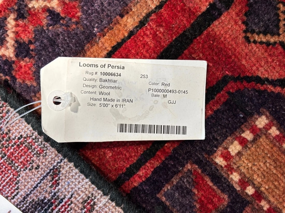 Hand-Knotted Persian Bakhtiari Tribal Geometric Wool Red Oriental Area Rug 5' x 6'11" - 10