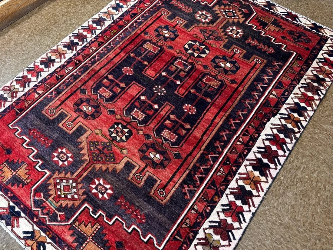 Hand-Knotted Persian Bakhtiari Tribal Geometric Wool Red Oriental Area Rug 5' x 6'11" - 7