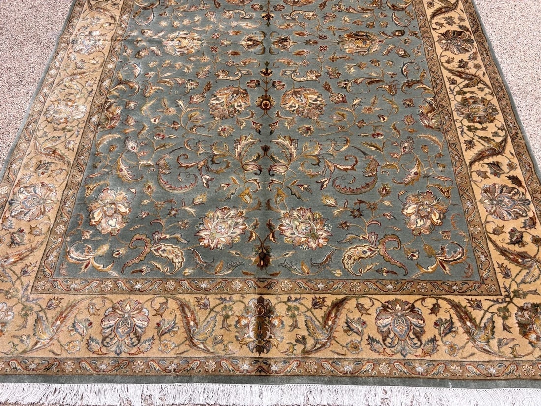 Hand Knotted Indo-Tabriz Gray Wool New Oriental Rug Carpet 6'1" x 8'11" - 4