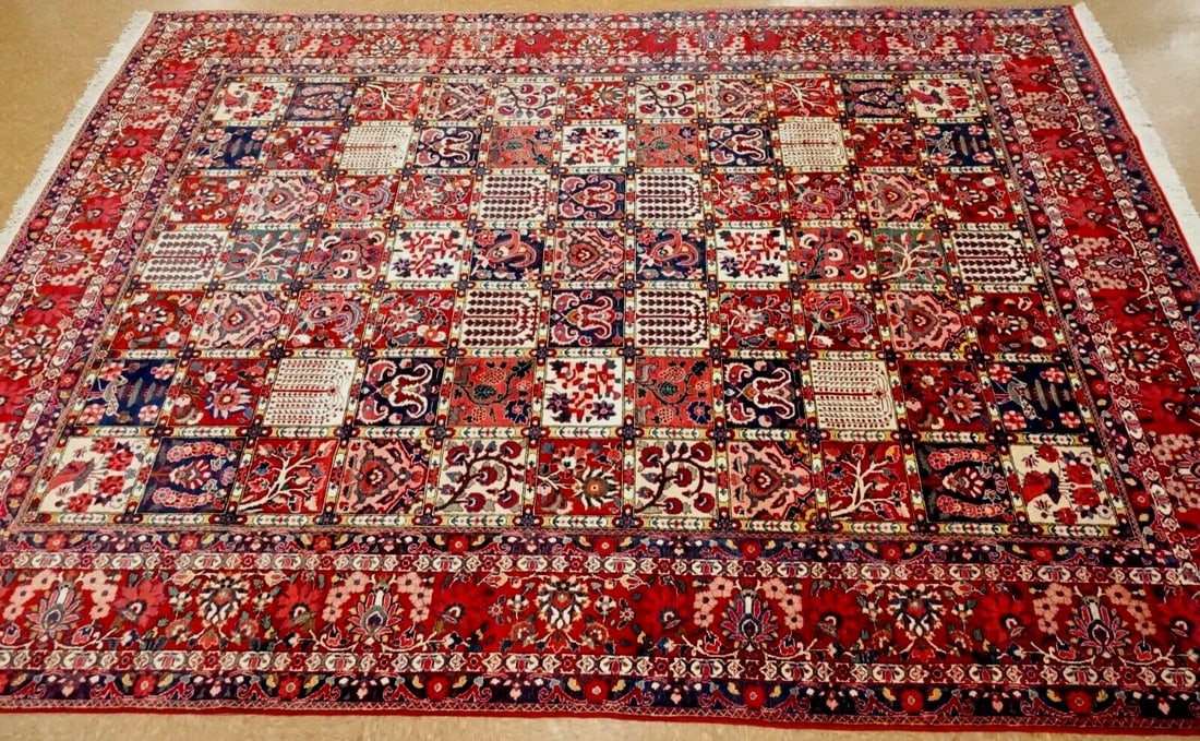 Hand-Knotted Semi-Antique Persian Bakhtiari Wool Tribal Garden Oriental Rug 8'9" x 12'1" - 11