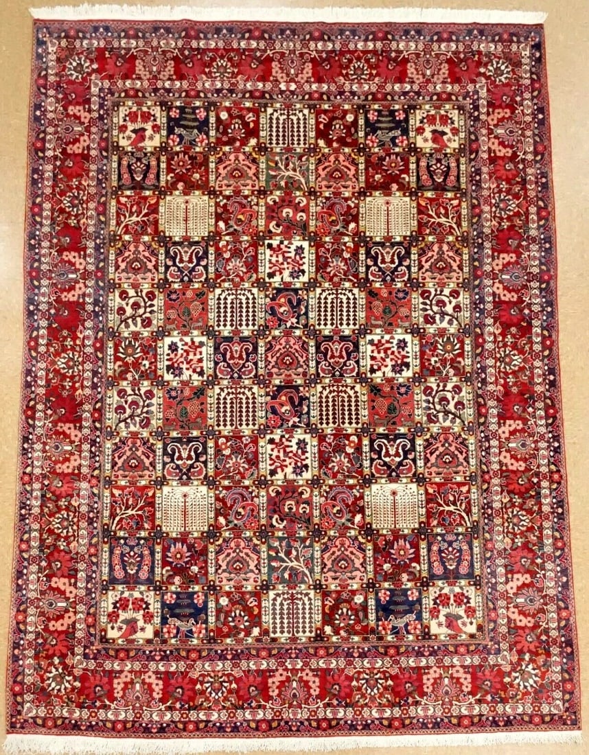 Hand-Knotted Semi-Antique Persian Bakhtiari Wool Tribal Garden Oriental Rug 8'9" x 12'1" - 3
