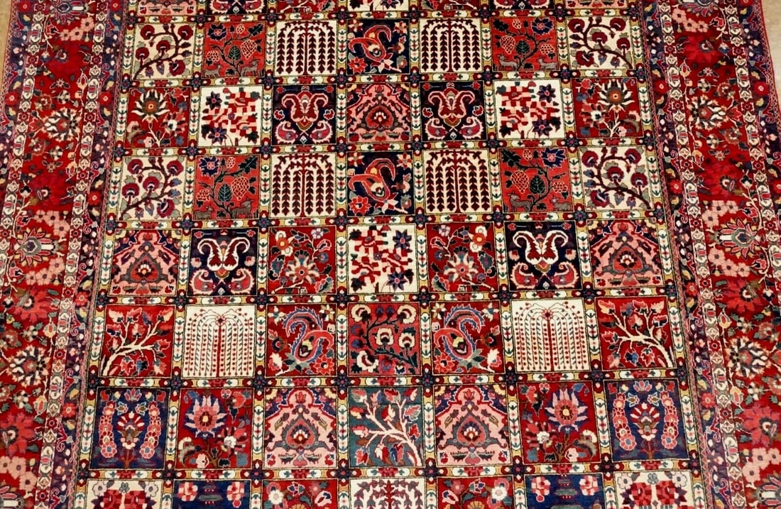 Hand-Knotted Semi-Antique Persian Bakhtiari Wool Tribal Garden Oriental Rug 8'9" x 12'1" - 5