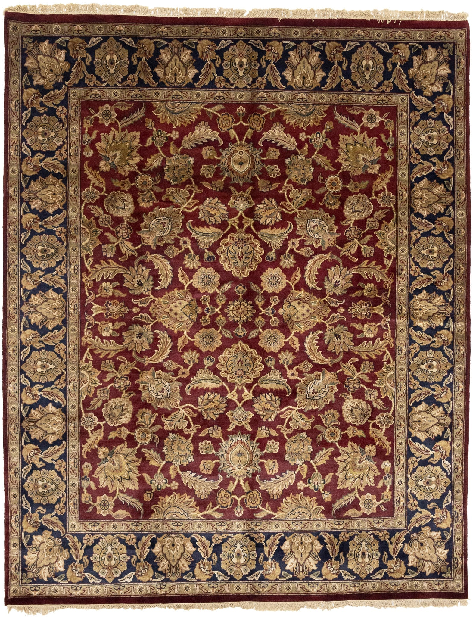 Red Floral Classic 8X10 Agra Jaipur Oriental Rug: Title: Red Floral Classic 8X10 Agra Jaipur Oriental Rug Description:Handmade 8X10 red oriental rug made with vegetable dyes (fine wool pile and cotton foundation), exceptional knot count, and appealin