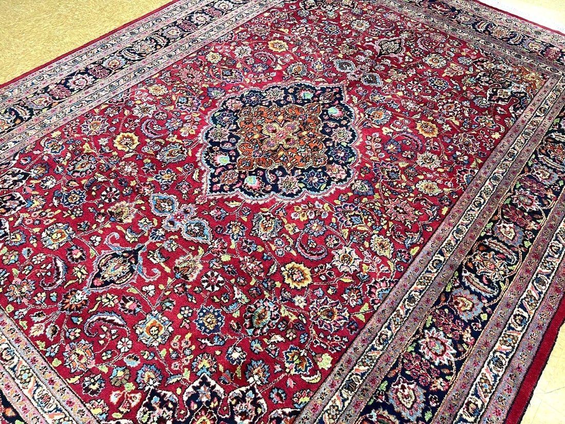 Persian Mashad Hand Knotted Cherry Red Wool Oriental Area Rug Carpet 8'4" x 11'3" - 10
