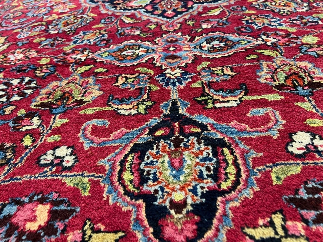 Persian Mashad Hand Knotted Cherry Red Wool Oriental Area Rug Carpet 8'4" x 11'3" - 11