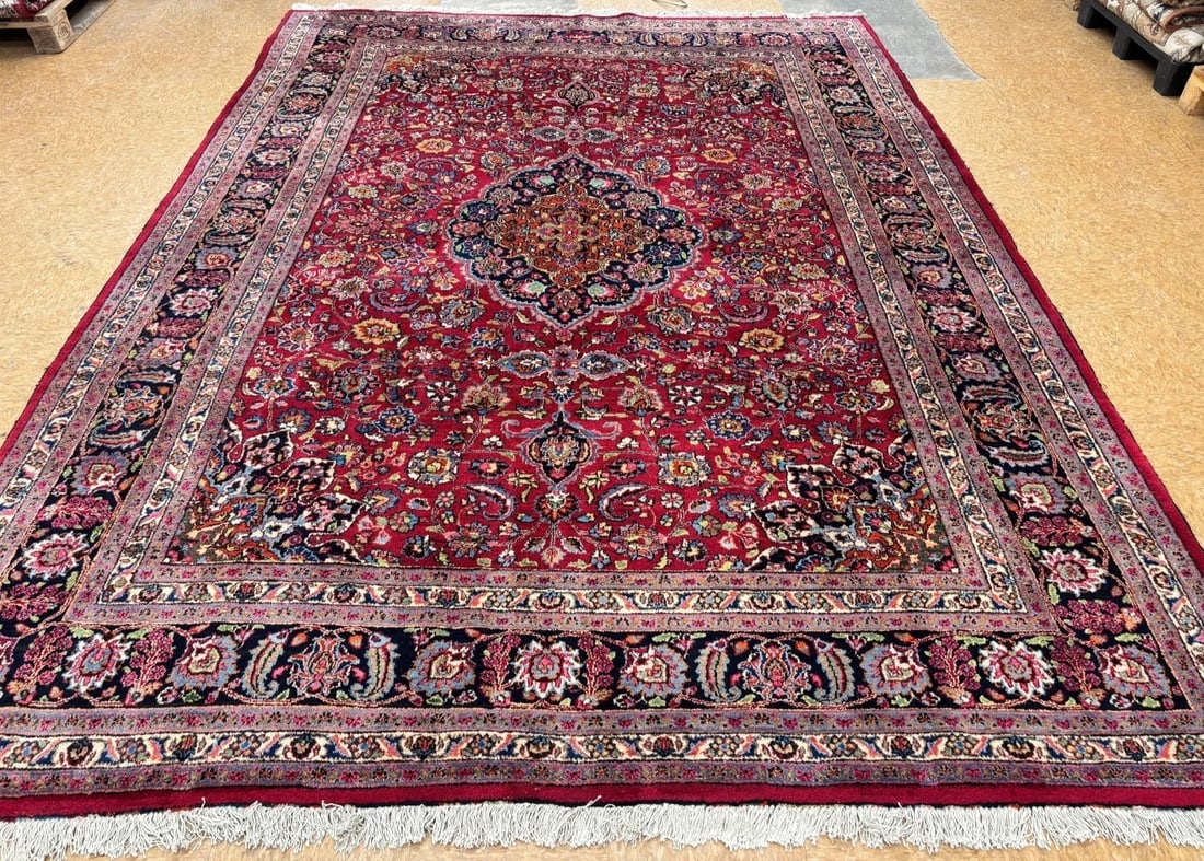 Persian Mashad Hand Knotted Cherry Red Wool Oriental Area Rug Carpet 8'4" x 11'3" - 15