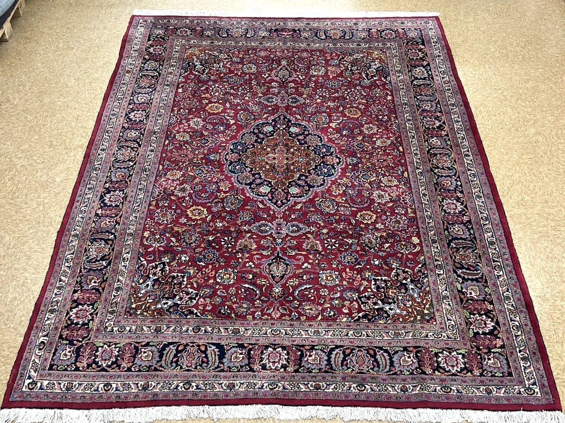 Persian Mashad Hand Knotted Cherry Red Wool Oriental Area Rug Carpet 8'4" x 11'3" - 2