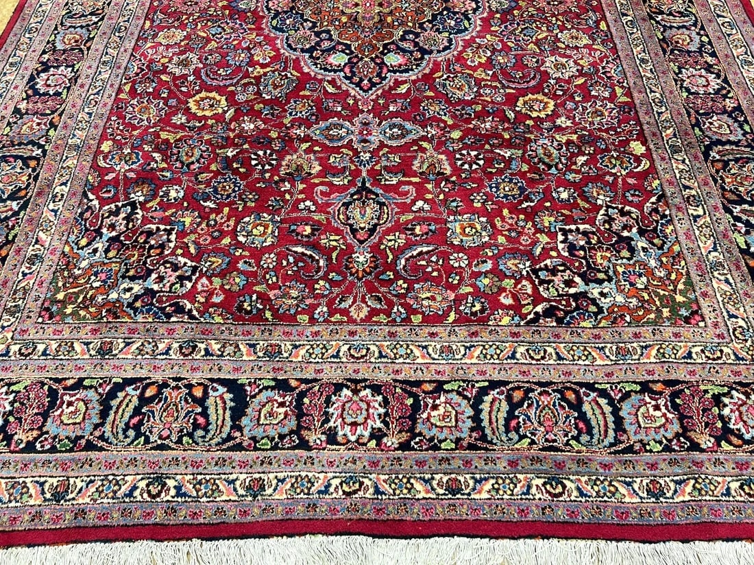 Persian Mashad Hand Knotted Cherry Red Wool Oriental Area Rug Carpet 8'4" x 11'3" - 4