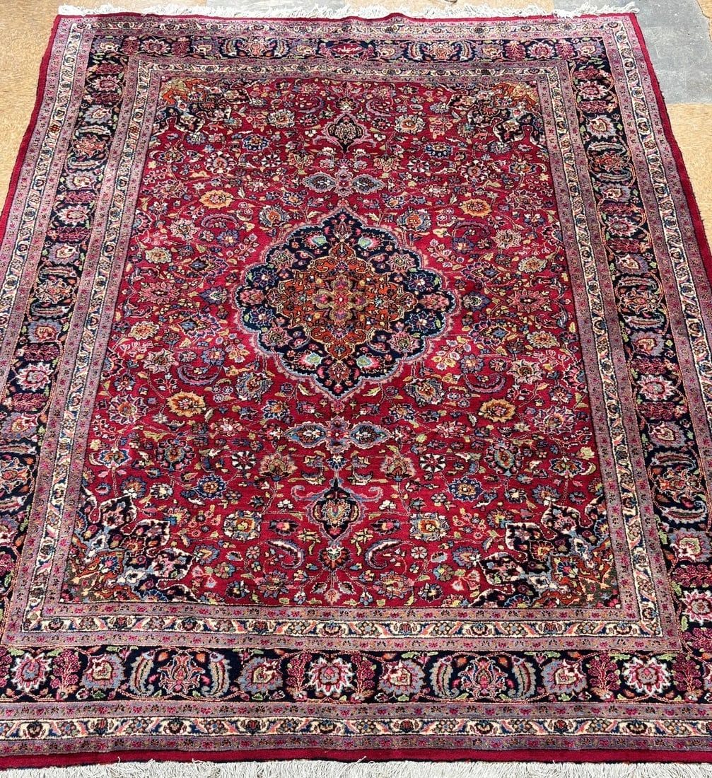 Persian Mashad Hand Knotted Cherry Red Wool Oriental Area Rug Carpet 8'4" x 11'3" - 7