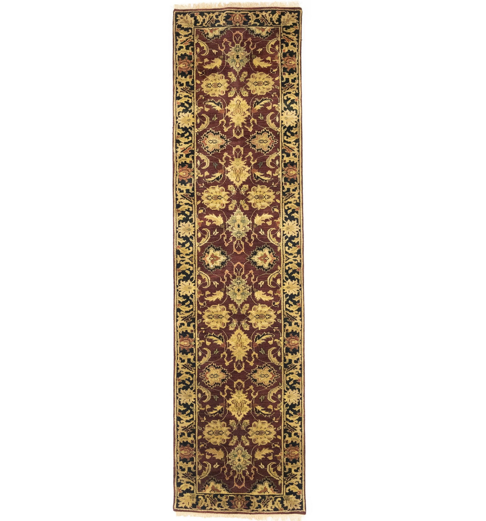 Burgundy Floral Classic 2'7X10 Agra Jaipur Oriental Runner Rug: Title: Burgundy Floral Classic 2'7X10 Agra Jaipur Oriental Runner Rug Description:Handmade 2'7X10 burgundy oriental runner rug made with vegetable dyes (fine wool pile and cotton foundation), exceptio