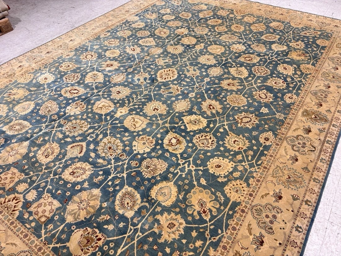 Hand Knotted Indo-Tabriz Blue Oriental Area Rug Wool Carpet 9'11" x 13'5" - 13