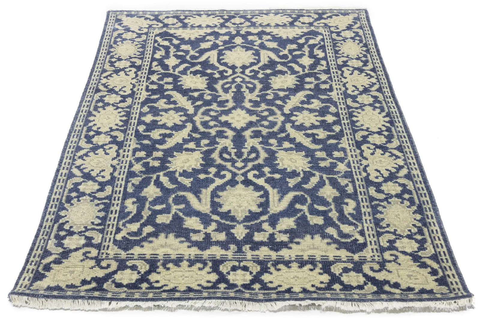 Muted Slate Blue Floral 4X6 Transitional Oriental Rug - 2