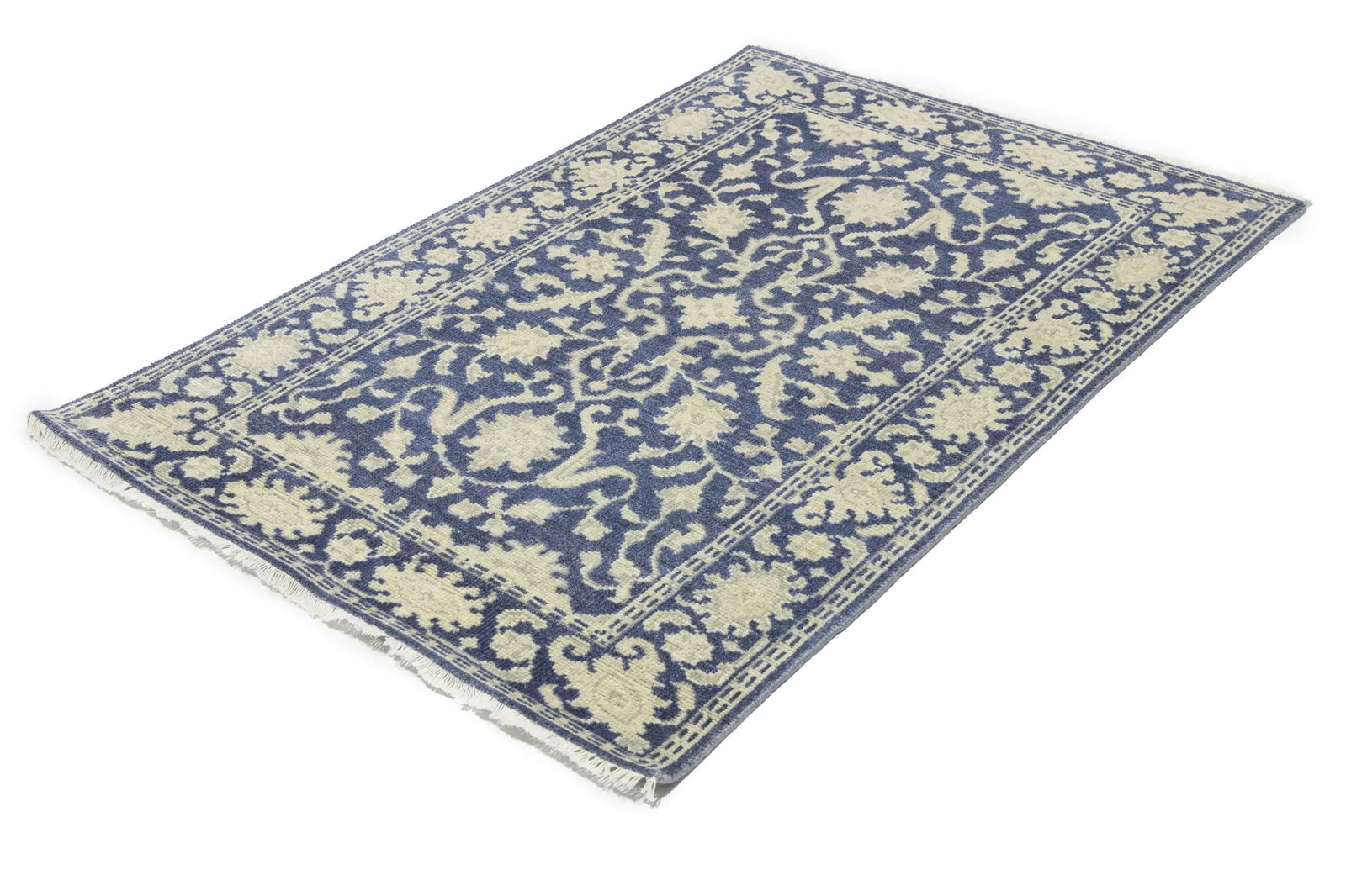 Muted Slate Blue Floral 4X6 Transitional Oriental Rug - 3