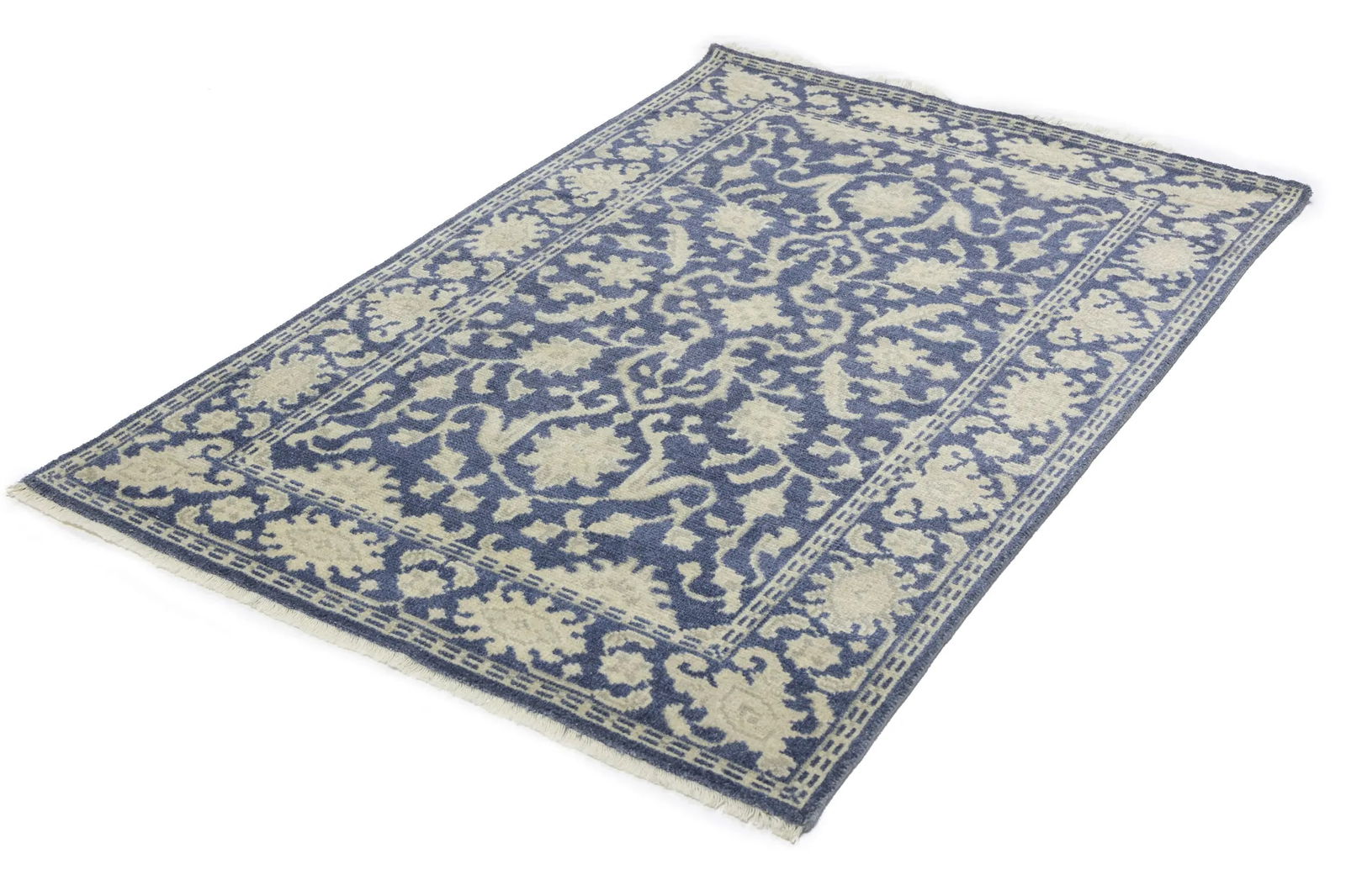 Muted Slate Blue Floral 4X6 Transitional Oriental Rug - 5