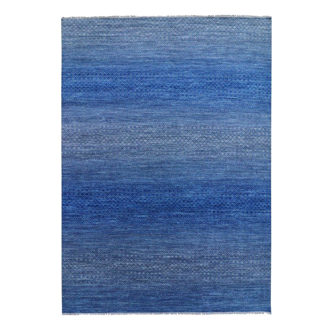 Blue, Pure Wool Hand Knotted, Modern Chiaroscuro Collection Rug: Title: Blue, Pure Wool Hand Knotted, Modern Chiaroscuro Collection Rug Description: This is a truly genuine one-of-a-kind. It has been Knotted for months and months in the centuries-old weaving crafts
