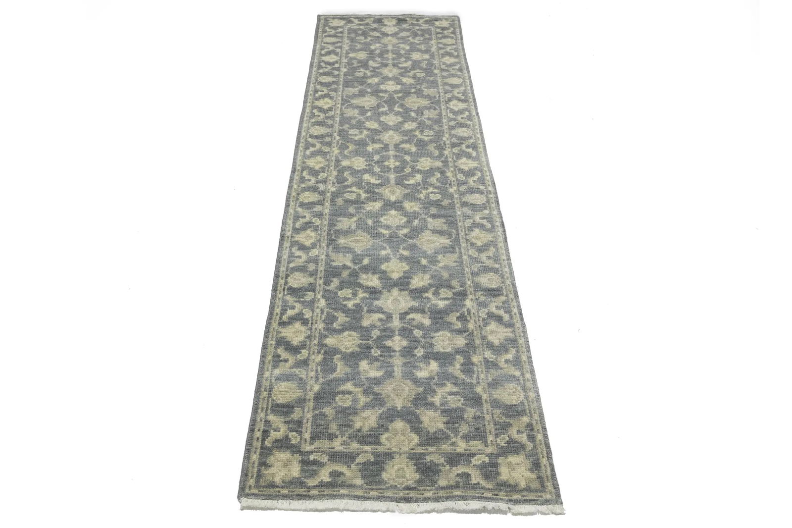 Muted Dark Slate Floral 2'3X12 Transitional Oriental Runner Rug - 4