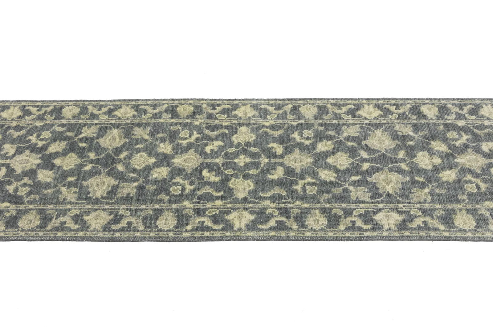 Muted Dark Slate Floral 2'3X12 Transitional Oriental Runner Rug - 7
