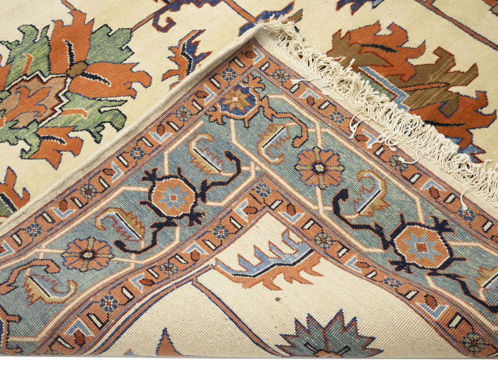 Cream Geometric Floral 7X17 Heriz Persian Rug - 14