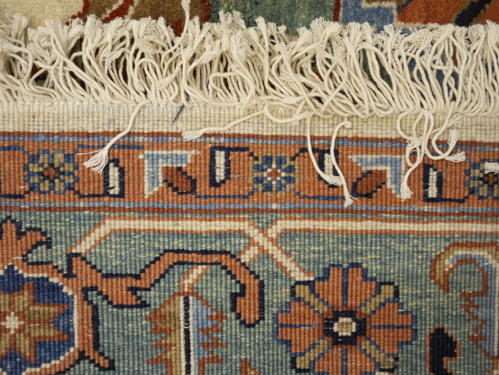 Cream Geometric Floral 7X17 Heriz Persian Rug - 15