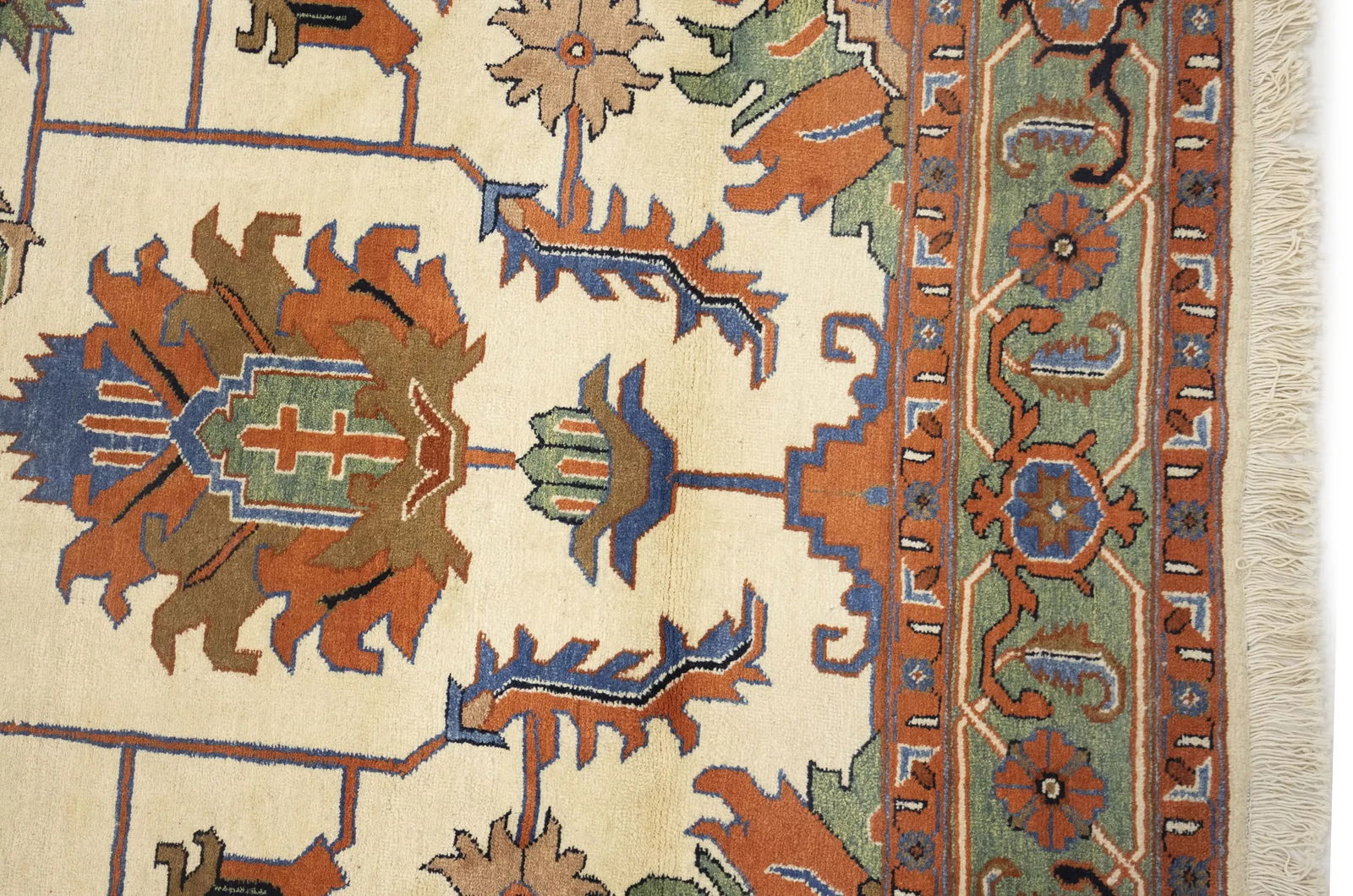 Cream Geometric Floral 7X17 Heriz Persian Rug - 9