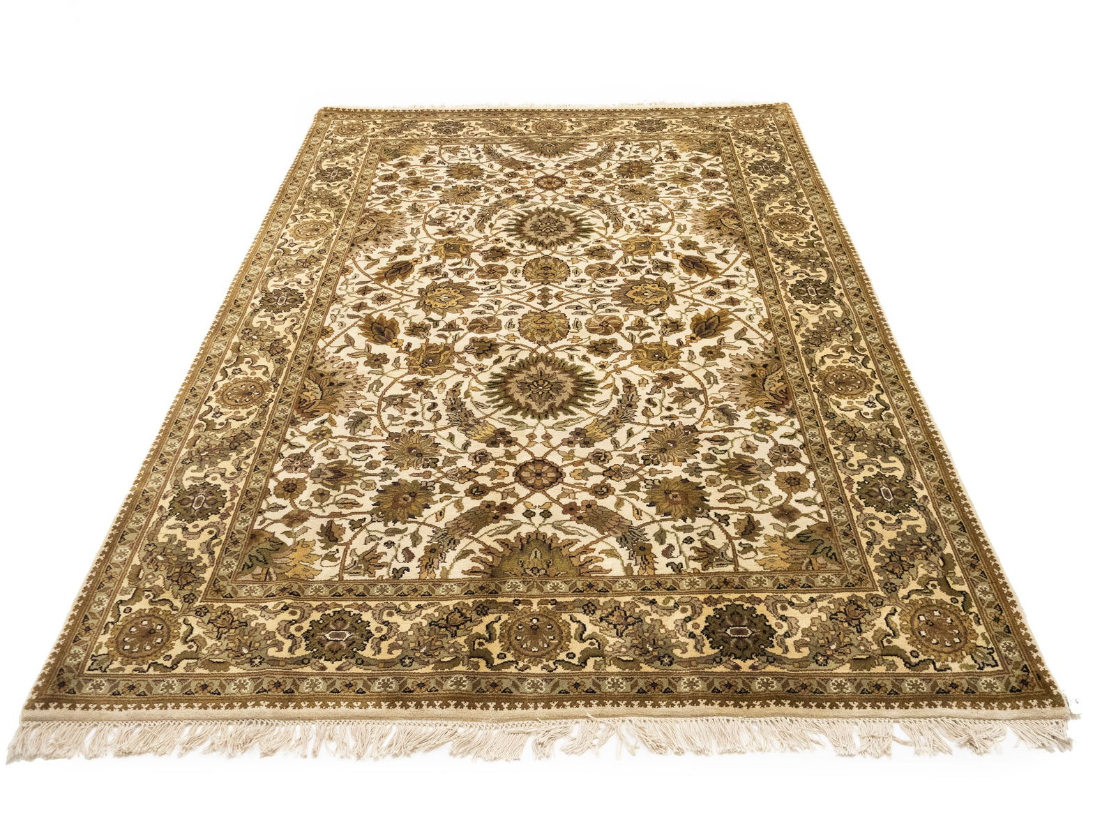 Cream Floral Classic 6X9 Agra Jaipur Oriental Rug - 2