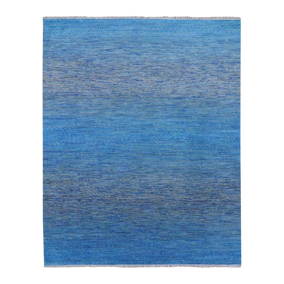 Blue, Pure Wool Hand Knotted, Modern Chiaroscuro Collection Rug: Title: Blue, Pure Wool Hand Knotted, Modern Chiaroscuro Collection Rug Description: This is a truly genuine one-of-a-kind. It has been Knotted for months and months in the centuries-old weaving crafts