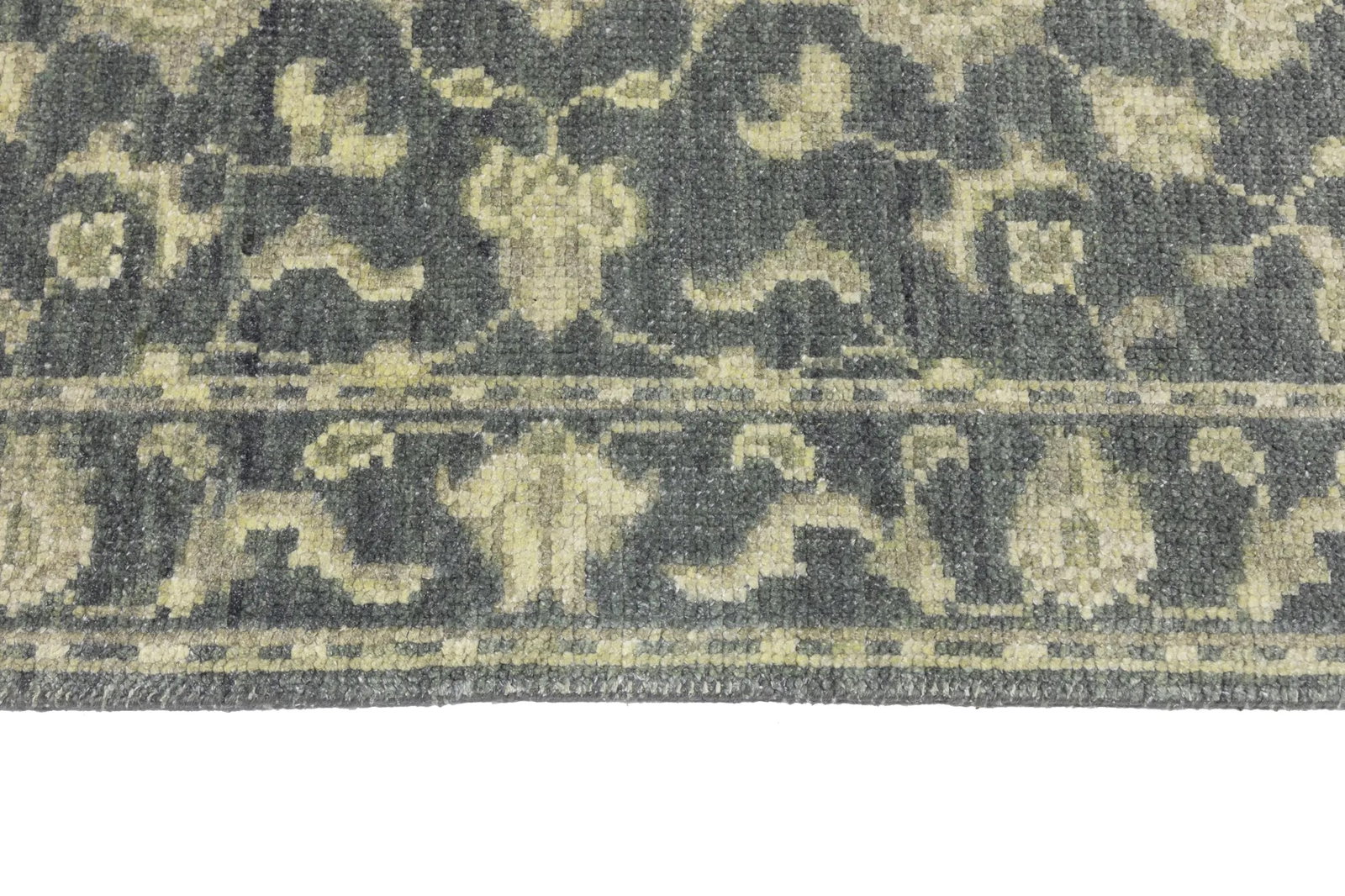 Muted Dark Slate Floral 2'5X12'4 Transitional Oriental Runner Rug - 10