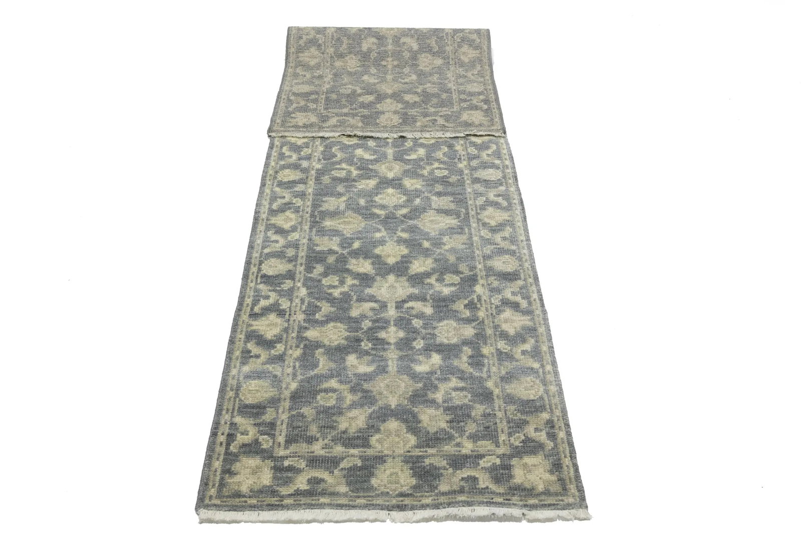 Muted Dark Slate Floral 2'5X12'4 Transitional Oriental Runner Rug - 14