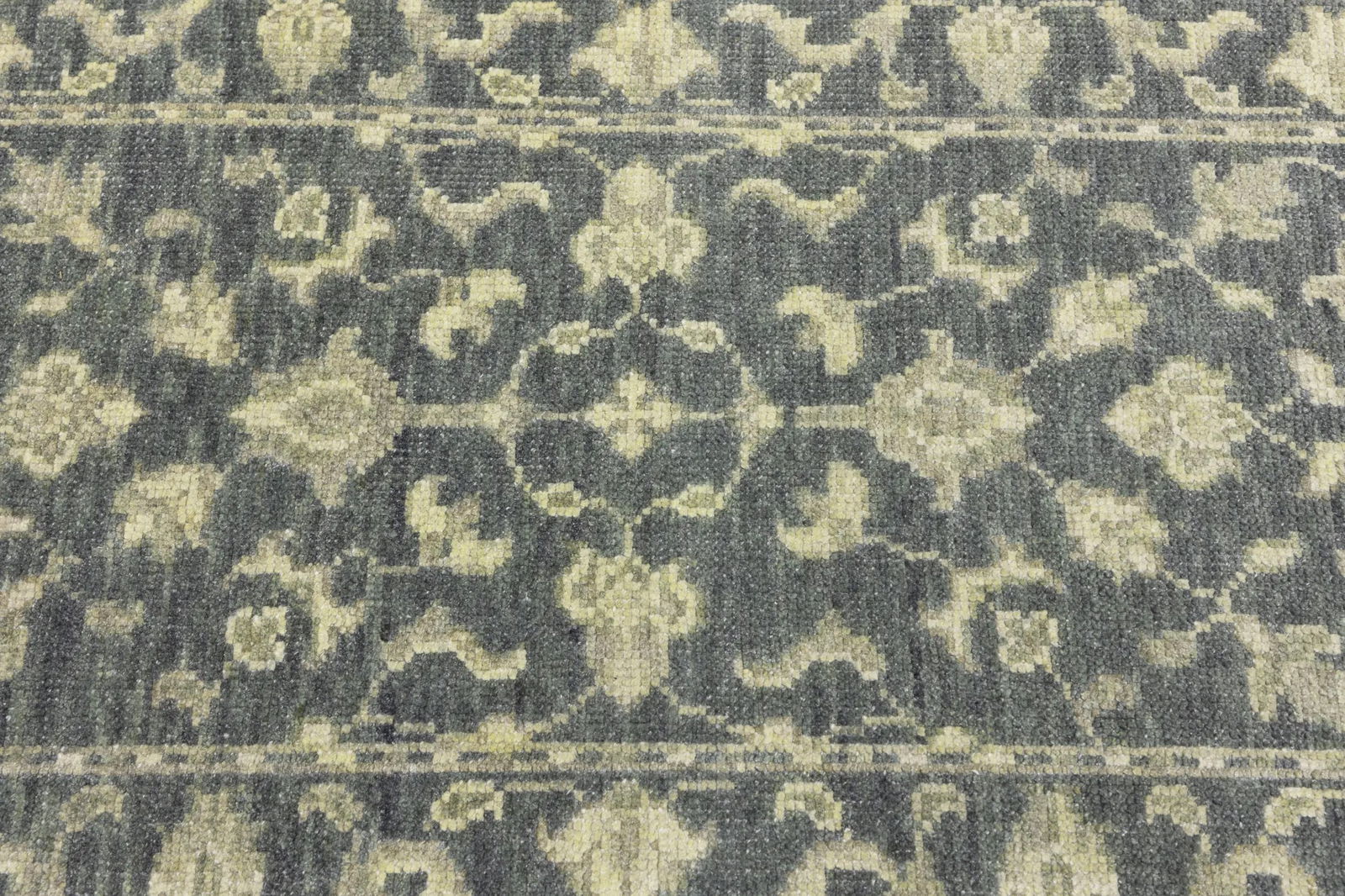 Muted Dark Slate Floral 2'5X12'4 Transitional Oriental Runner Rug - 9