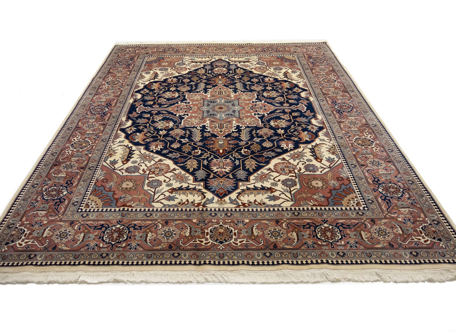 Dark Navy Floral Classic 9X12 Heriz Serapi Pakistan Rug - 2